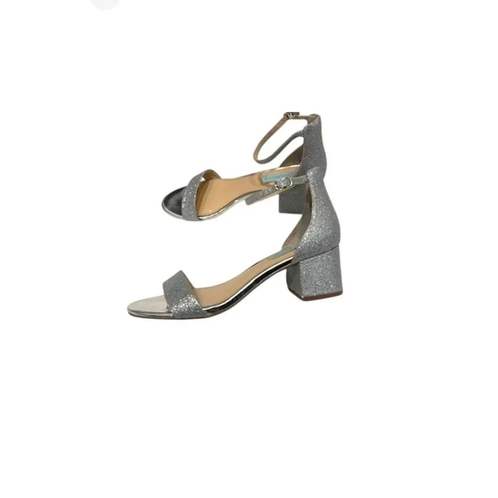 Blue by Betsey Johnson MIRI 8.5 silver glitter heeled sandal 3068
